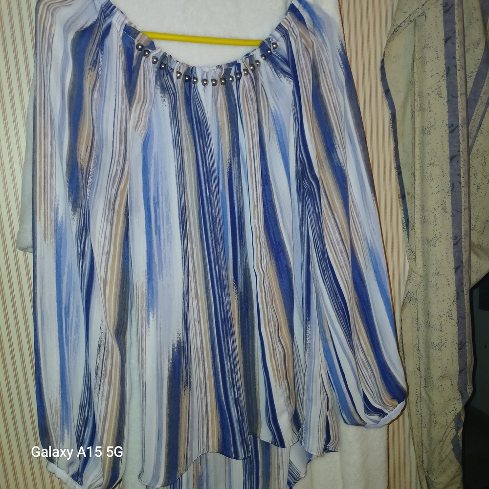 Jennifer Lopez Striped Blue and Brown Women's Top